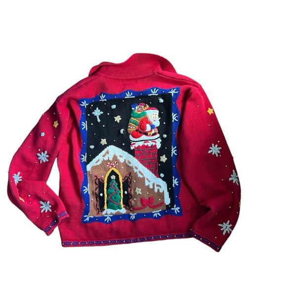 Designers Originals Vintage Christmas Sweater Beaded Embroidered Santa Reindeer - Picture 2 of 8